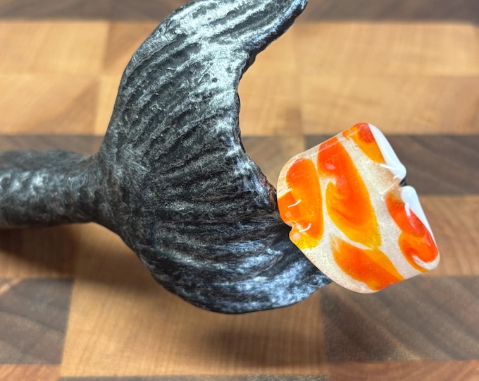 Orange and White Murano Inspired Glass Ring | Size 7 1/2  | Statement Ring | Lampwork Ring|
