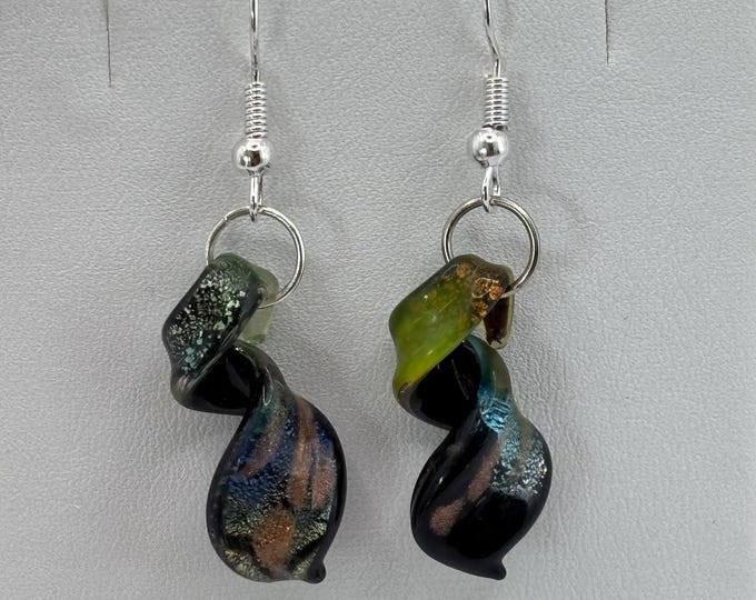 Lampwork Swirl Ribbon Earrings |  Murano Inspired Lamp Work  |  Colorful Glass Earrings | Lampwork Earrings | Sterling Silver Ear Wires