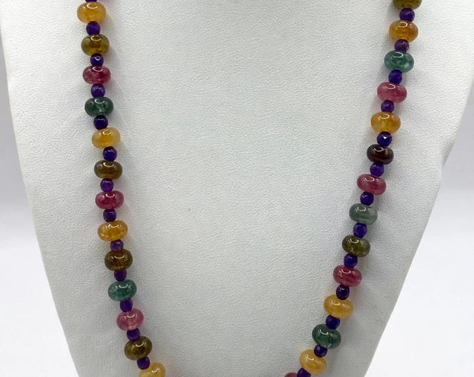 Amethyst and Tourmaline Gemstone Necklace | Gemstone Necklace | Abacus Style 8mm | Statement Necklace | Colorful 18 inch w/ extender