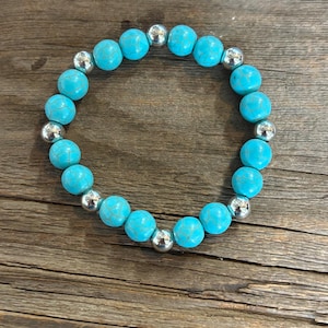 Turquoise Howlite Gemstones | Silver Accent Beads | Stretch Bracelet | Mens or Ladies Bracelet