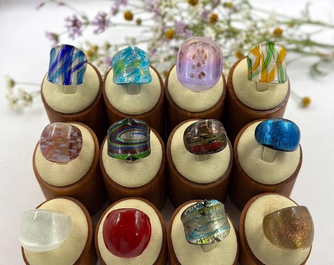 Size 6 1/2 Lampwork Glass Rings | Murano Inspired Glass Rings | Statement Rings
