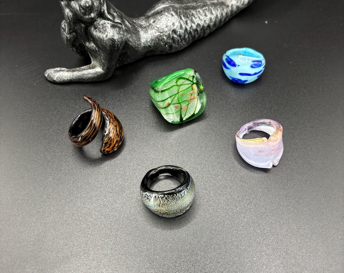 Size 8 3/4 Assorted Glass Rings | Millefiori Glass Rings | Murano Inspired Glass Rings