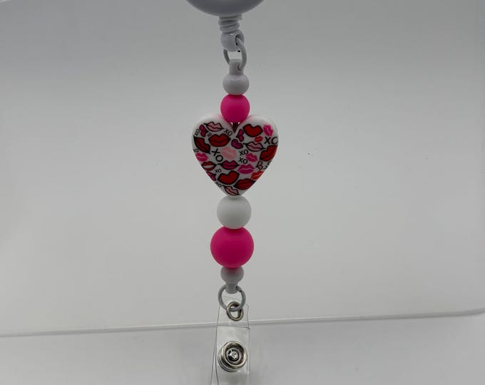 Badge Reels Beaded  | Retractable Badge Holder | Silicone Beads | Love | Heart |
