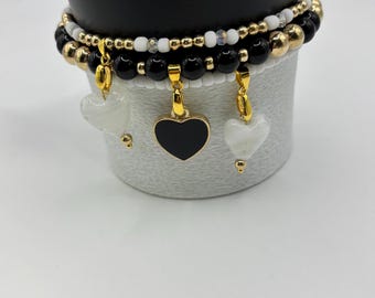Black and White Hearts Stanley Cup Bracelets | Tumbler Charm Bracelet |  | Stretchy Cup Bracelet | 3 Bracelets |