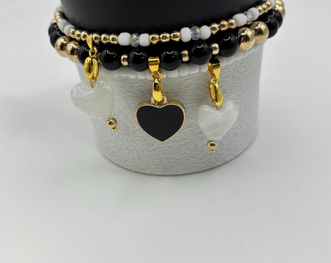 Valentines Day Black and White Hearts Stanley Cup Bracelets | Tumbler Charm Bracelet |  | Stretchy Cup Bracelet | 3 Bracelet Stack