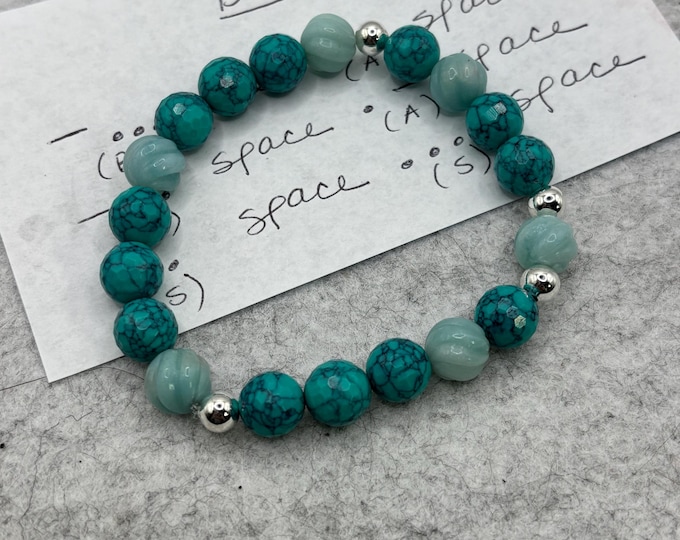 Faceted Turquoise and Amazonite Gemstone Bracelet | Gemstone bracelet | Stretch Bracelet | Morse Code bracelet | Badass |