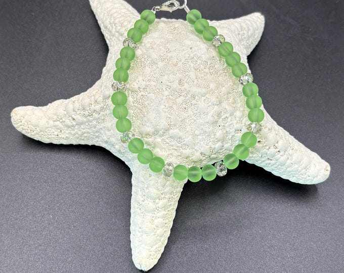 Peridot Green Seaglass Bracelet | Green Seaglass | Seaglass Bracelet | 6mm Beads