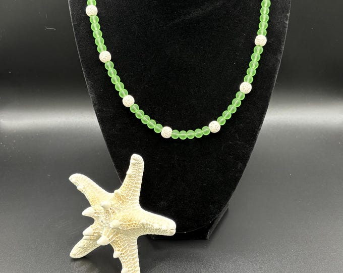 Peridot Green Seaglass Necklace | White Lava Rock | Seaglass Necklace