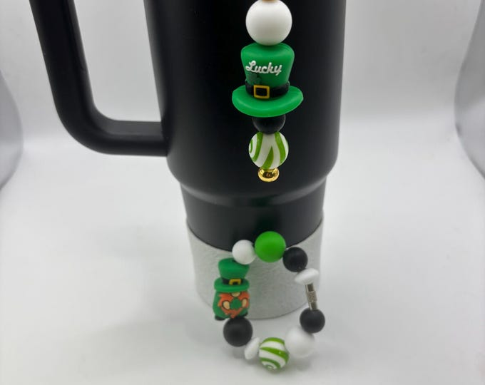 St Patrick’s Day Stanley Cup Bracelet:  Cup Handle Bracelet | Straw Charm  | Leprechaun | Lucky | Gnome