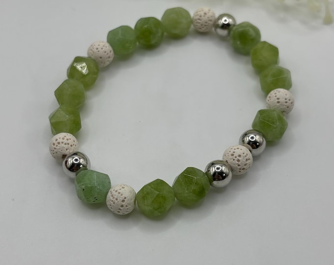 Faceted Peridot  and Lava Rock Gemstone Bracelet | Gemstone bracelet | Stretch Bracelet | Morse Code bracelet | Badass |