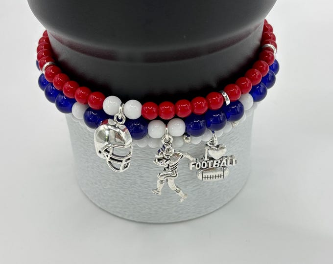Football Stanley Tumbler Bracelet: Patriots Team Colors, Charm Accessories - Set of 3