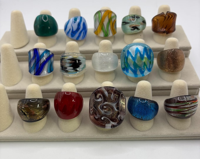 Size 6 1/2 Lampwork Glass Rings | Millefiori Glass Rings | Murano Inspired Glass Rings