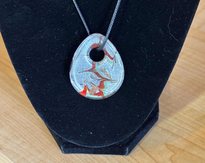 Oval Murano Inspired Pendant  Necklace | Glass Pendant | Silver Sand Accent | Lampwork Pendant | Necklace With Cord