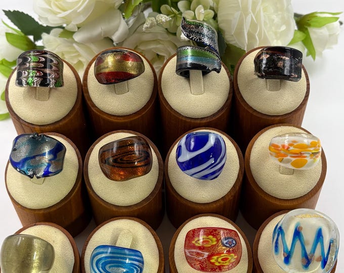 Size 8 Lampwork Glass Rings | Millefiori Glass | Murano Inspired Glass Rings | Statement Rings | Wrap Rings | Set#4