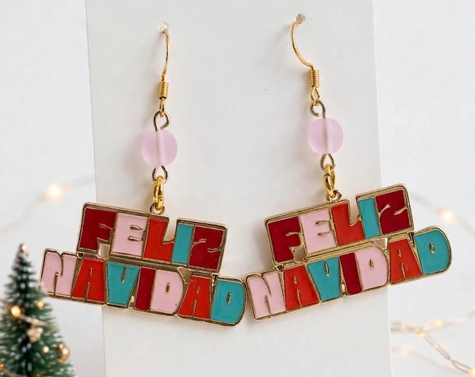 Feliz Navidad Earrings | Holiday Earrings | Christmas Earrings | Gold Hypoallergenic Ear Wires