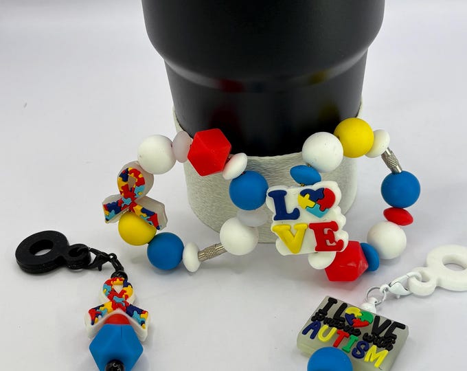 Autism Awareness Stanley Cup Bracelet:  Cup Handle Bracelet | Straw Charm | Purse Bracelet |