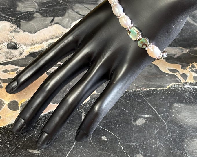 Abalone and Pearl Bracelet | Freshwater Pearl Bracelet | Abalone Bracelet | Gemstone Bracelet | Shell Bracelet