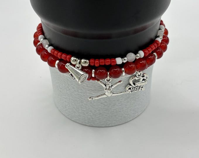 Cheerleader |  Dark Orange | Orange Red Stanley Tumbler Bracelets with Charms  - Set of 3 | Boot Optional