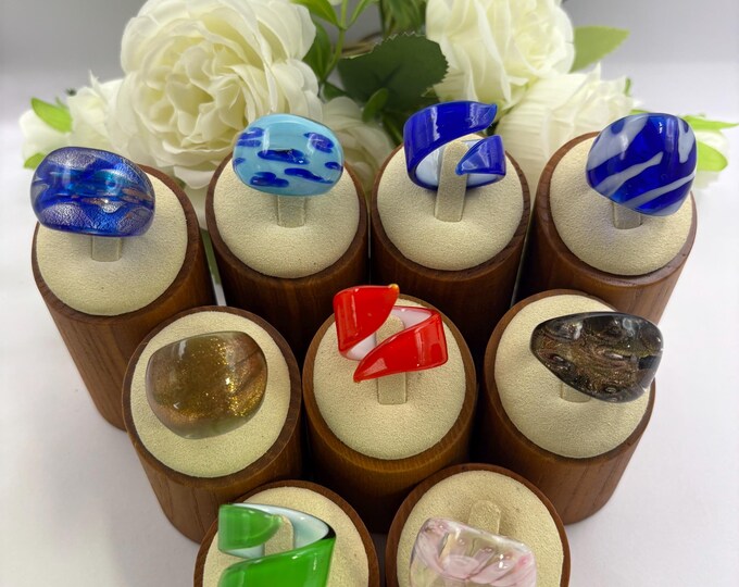Size 8 1/2 Lampwork Glass Rings | Murano Inspired Glass Ring | Statement Ring | Lampwork Ring | Wrap rings | Flower Rings