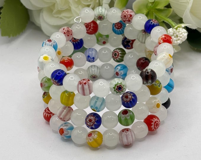 MIllefiori Glass bracelet | Memory wire bracelet | Multistrand bracelet | Colorful Millefiori
