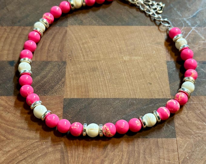 Pink Imperial Jasper  Gemstone Anklet | Hot Pink  Ankle Bracelet | Gemstone Ankle Bracelet | Minimalist Anklet