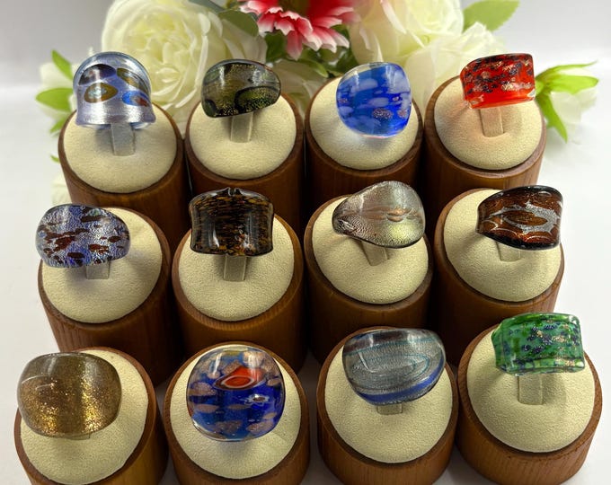 Size 8 1/4  Lampwork Glass Rings | Millefiori Glass Rings | Murano Inspired Glass Rings | Statement Rings