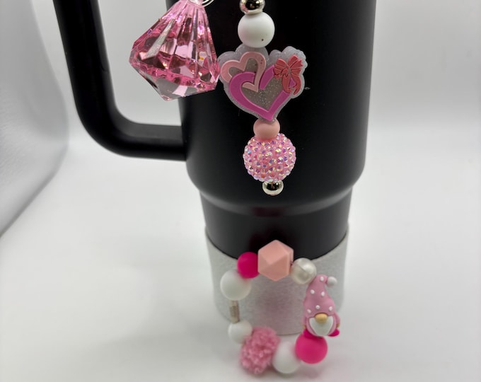 Valentines Day Gnomes Stanley Cup Bracelet:  Cup Handle Bracelet | Straw Charm  | Valentine | Hearts