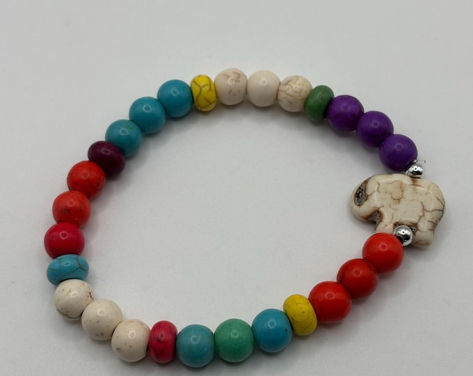 Turquoise Howlite  Elephant Gemstone Bracelet | Stretch Bracelet | Howlite Elephant Bracelet