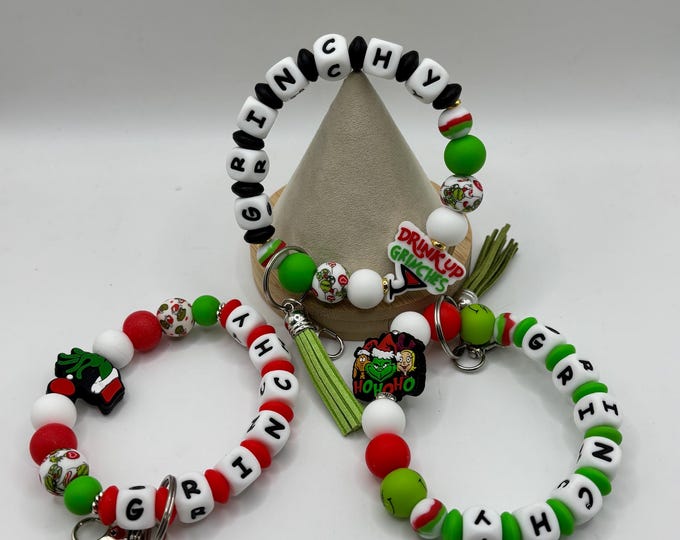 Grinchy Beaded Wristlets Keychains  | Keychain with Silicone  |  Keychain | Key Fob | Wristlet