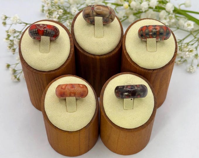 Genuine Wood Rings | Heat Transfer Design | He Mu Wood  Rings | Statement Ring | Boho Style Rings