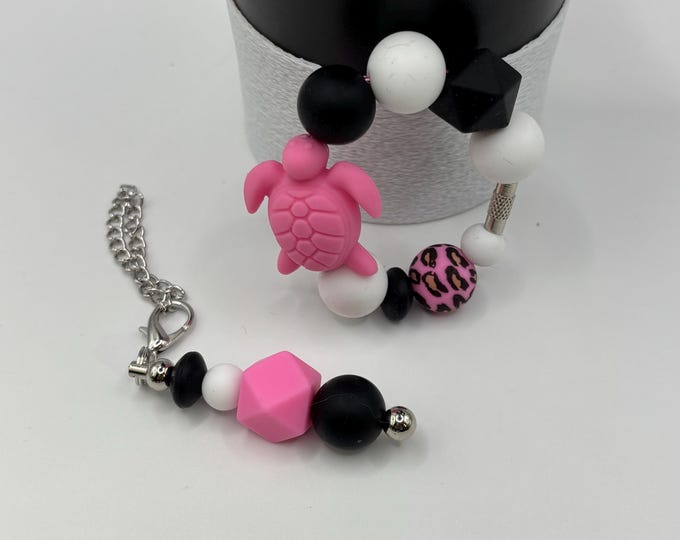 Turtle Pink Tropical Stanley Cup Bracelet:  Cup Handle Bracelet | Straw Charm | Purse Bracelet | Vacation | Beach