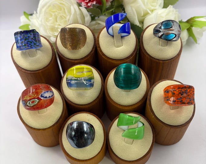 Size 7 Lampwork Glass Wrap Rings | Slim Design Wrap Glass Rings | Murano Inspired Cocktail Rings | Statement Rings | Set# 13