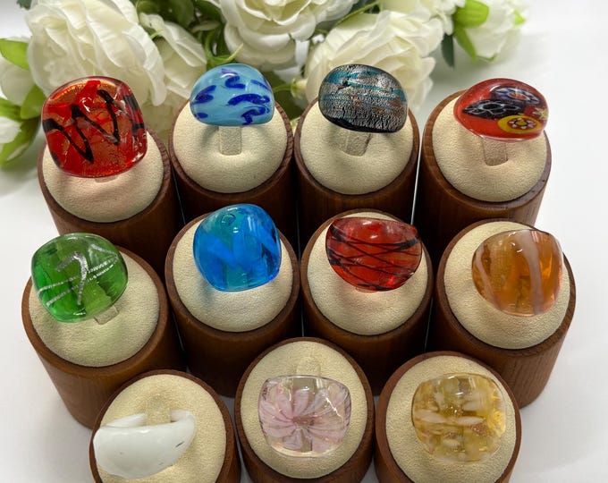 Size 9 Lampwork Glass Rings | Murano Inspired Glass Rings | Statement Rings