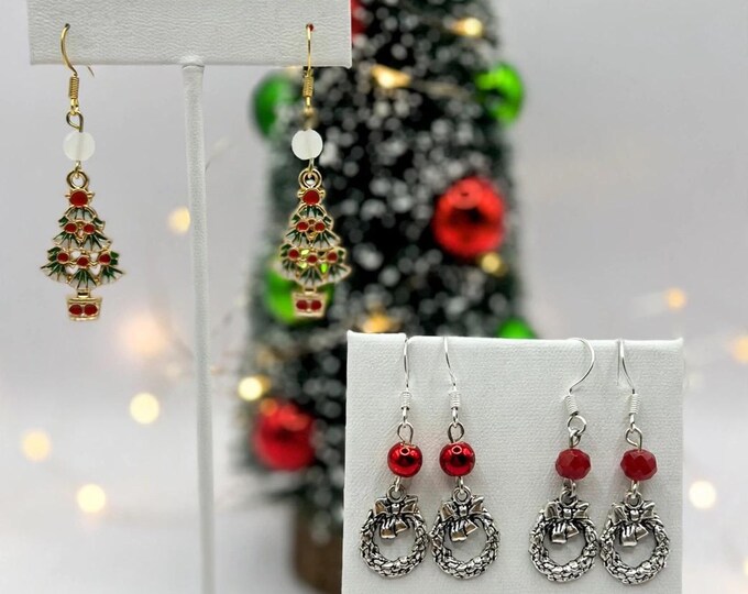 Christmas Earrings | Holiday Earrings | Christmas Earrings  | Wreath | Christmas Tree