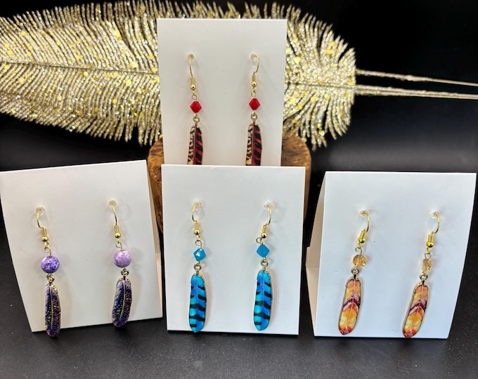 Feather Earrings | Bohemian Earrings | Enamel Feather Earrings | Boho Style