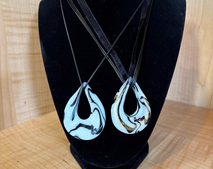 White Teardrop Pendant Necklace | Reversible Pendant | White Tiger Design |  Black and White Pendant |Teardrop Pendant | Necklace With Cord