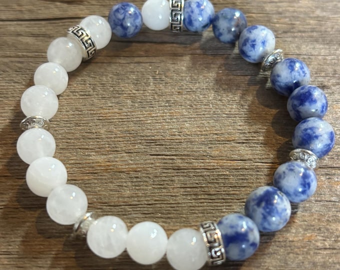Sodalite and Moonstone Gemstones | Gemstone bracelet  | Stretch Bracelet