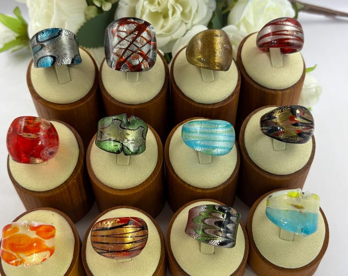 Size 7 3/4  Lampwork Glass Rings | Millefiori Glass Rings | Murano Inspired Glass Rings | Statement Rings