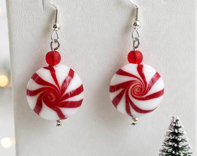 Lampwork Peppermint Christmas Earrings | Holiday Earrings | Christmas Earrings | Sterling Silver