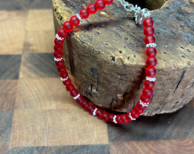 Red Seaglass Bracelet | Red Seaglass | Seaglass Bracelet | Minimalist 4mm beads