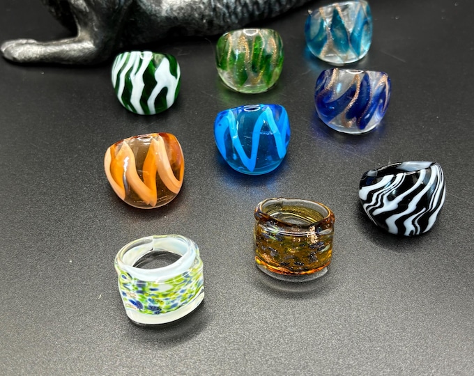 Size 9 Assorted Glass Rings | Millefiori Glass Rings | Murano Inspired Glass Rings