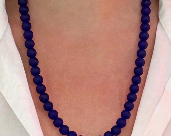 Cobalt Blue Seaglass Necklace Set | Seaglass Necklace | 10mm Beads | Statement Necklace | Deep Blue Seaglass | Seaglass Earrings Set