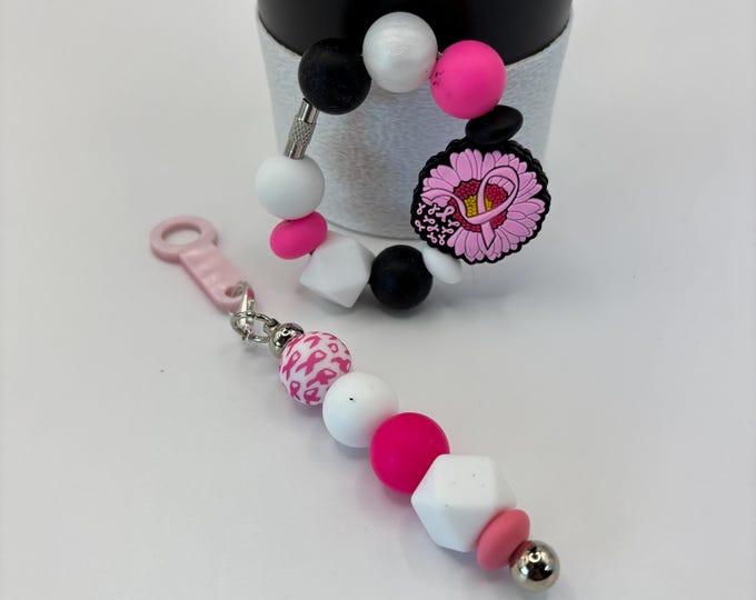 Breast Cancer Pink Ribbon Awareness Stanley Cup Bracelet:  Cup Handle Bracelet | Straw Charm | Purse Bracelet |