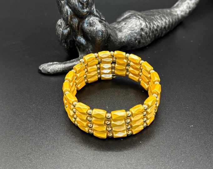 Yellow Hematite Gemstone Bracelet | Memory Wire Bracelet | Multistrand Bracelet  | Magnetic Bracelet