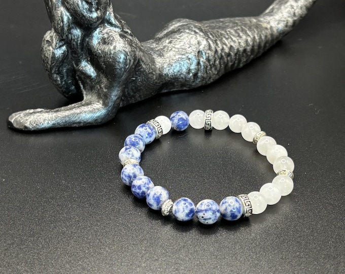 Sodalite and Moonstone Gemstones | Gemstone bracelet  | Stretch Bracelet
