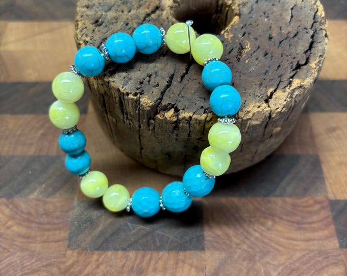 Yellow Jade and Turquoise | Jade bracelet | Turquoise bracelet | Gemstone bracelet | Stretch Bracelet