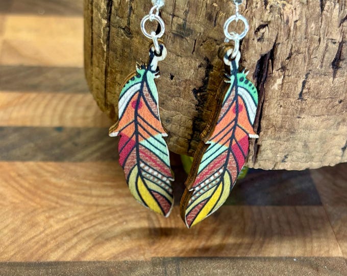 Wooden Feather Earrings |  Laser Cut  | Bohemian Earrings | Feather Earrings | Boho Style