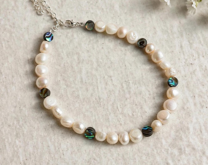 Abalone and Freshwater Genuine Pearl Anklet |  Ankle Bracelet  | Paua Shell Anklet