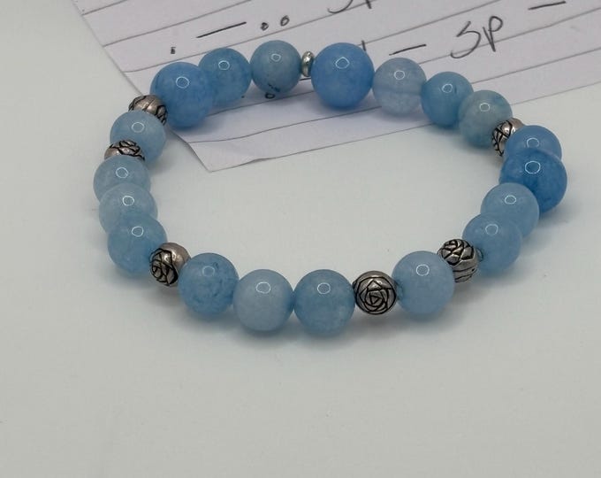 Aquamarine Gemstones | Gemstone bracelet | Stretch Bracelet | Morse Code bracelet | Blessed