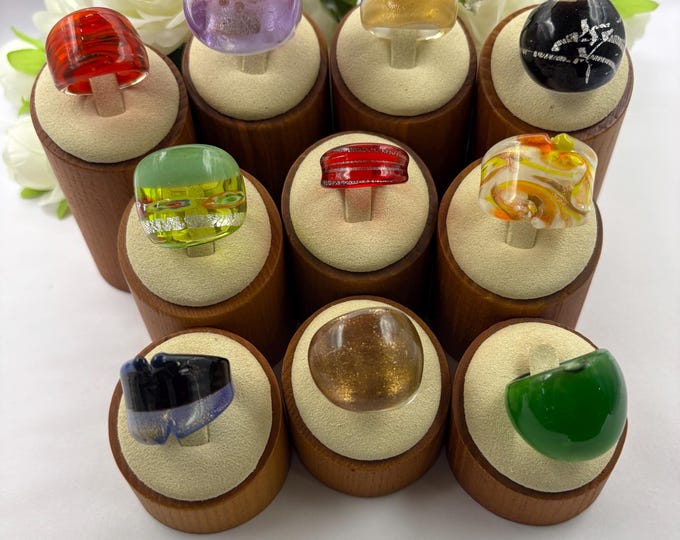 Size 7 Lampwork Glass Rings | Millefiori Glass Rings | Murano Inspired Glass Rings | Statement Rings | Set#6